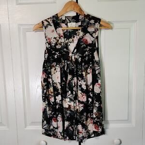 Ember Womens Floral Sleeveless Top Size Med Sheer Ruffle Tie Career‎ Feminine